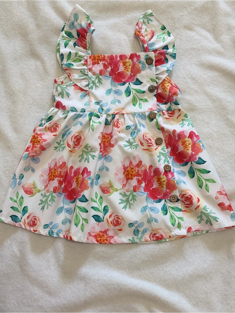 PatPat White Sundress with Pink & Green Floral Print